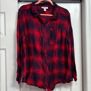 Motherhood Red and Black Plaid Button Down Shirt